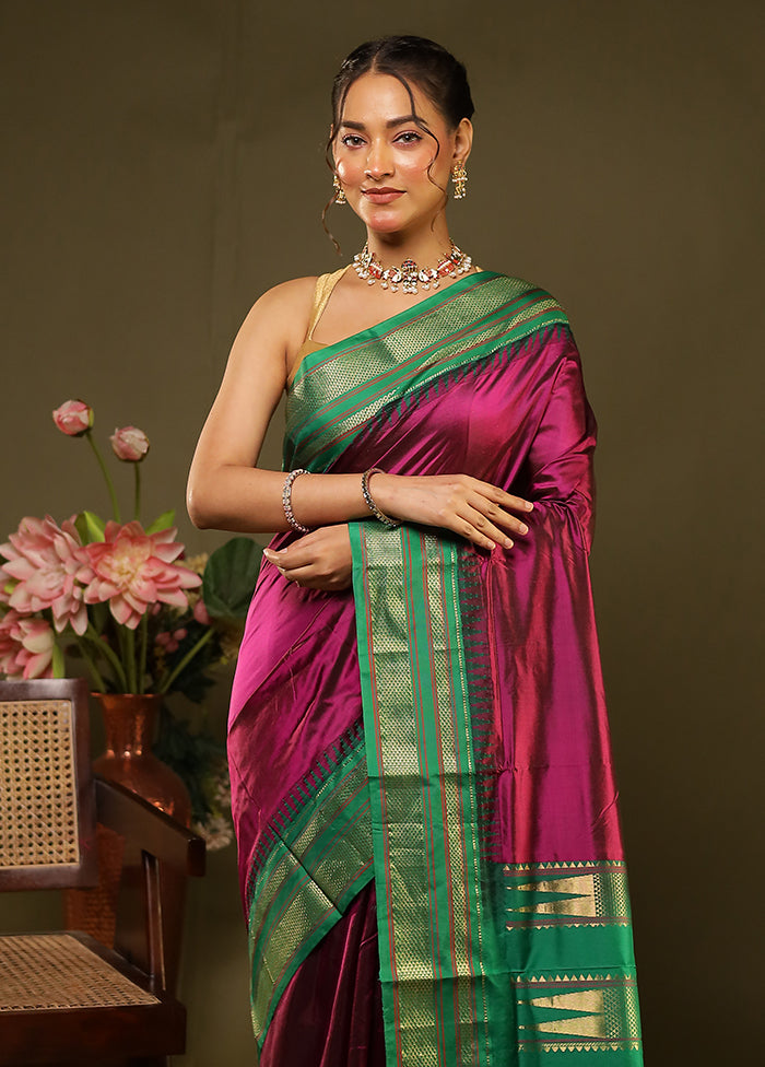 Purple Handloom Kanjivaram Pure Silk Saree With Blouse Piece