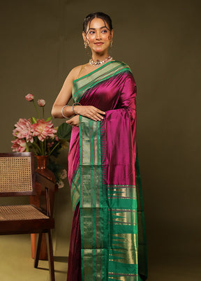 Purple Handloom Kanjivaram Pure Silk Saree With Blouse Piece