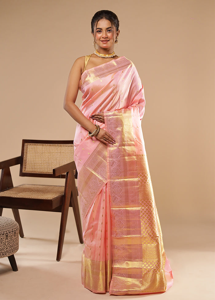 Pink Handloom Kanchipuram Pure Silk Saree With Blouse Piece