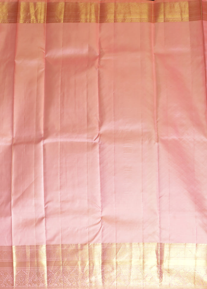 Pink Handloom Kanchipuram Pure Silk Saree With Blouse Piece