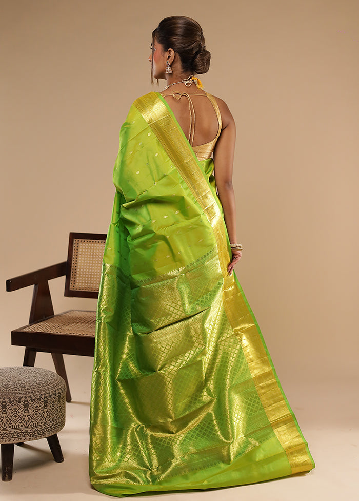 Green Handloom Kanchipuram Pure Silk Saree With Blouse Piece