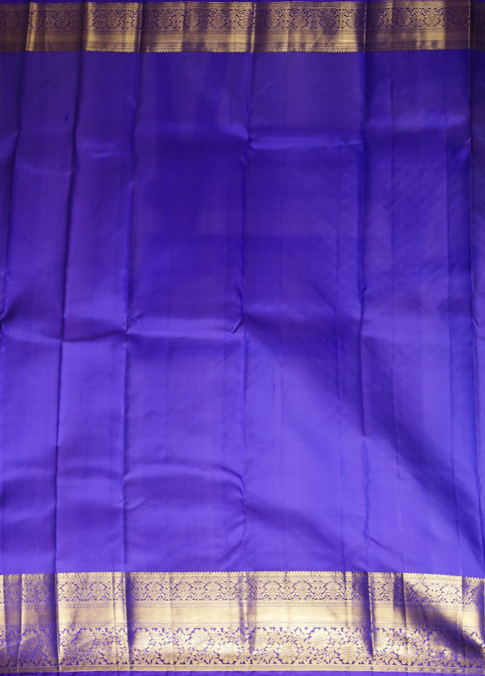 Blue Handloom Kanchipuram Pure Silk Saree With Blouse Piece