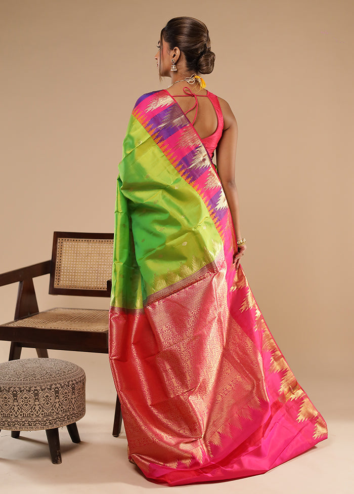 Green Handloom Kanchipuram Pure Silk Saree With Blouse Piece