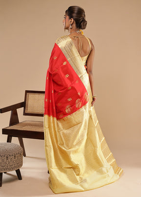 Red Handloom Kanchipuram Pure Silk Saree With Blouse Piece