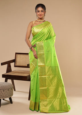 Green Handloom Kanjivaram Pure Silk Saree With Blouse Piece
