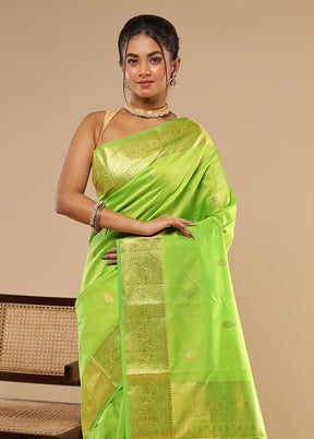Green Handloom Kanjivaram Pure Silk Saree With Blouse Piece