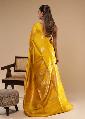 Yellow Handloom Tussar Pure Silk Saree With Blouse Piece