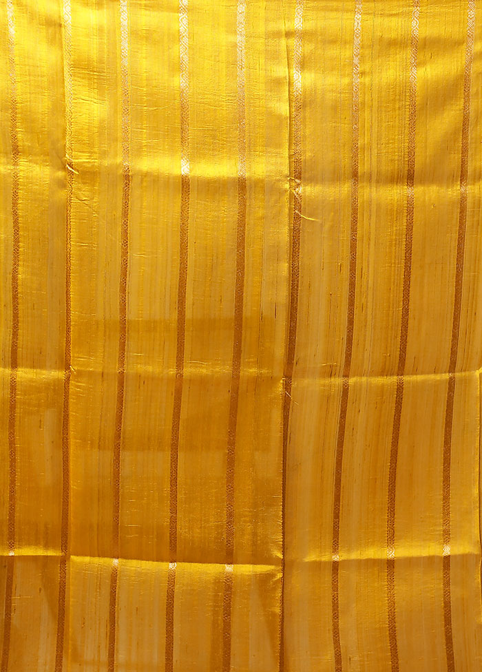 Yellow Handloom Tussar Pure Silk Saree With Blouse Piece