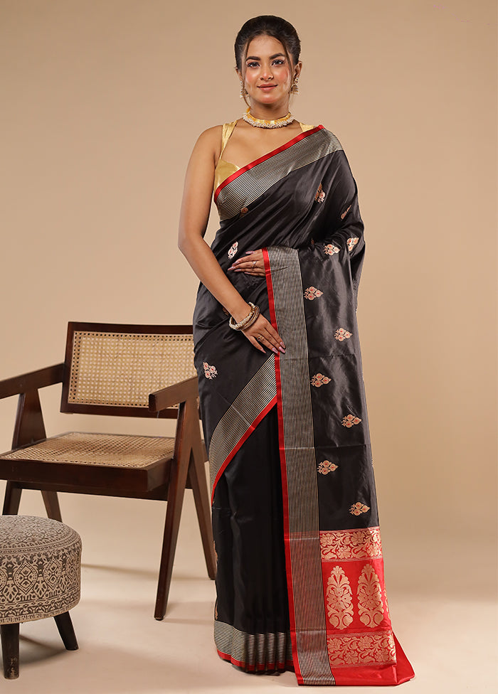 Black Handloom Katan Pure Silk Saree With Blouse Piece