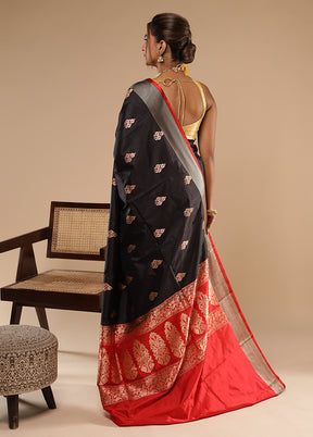Black Handloom Katan Pure Silk Saree With Blouse Piece