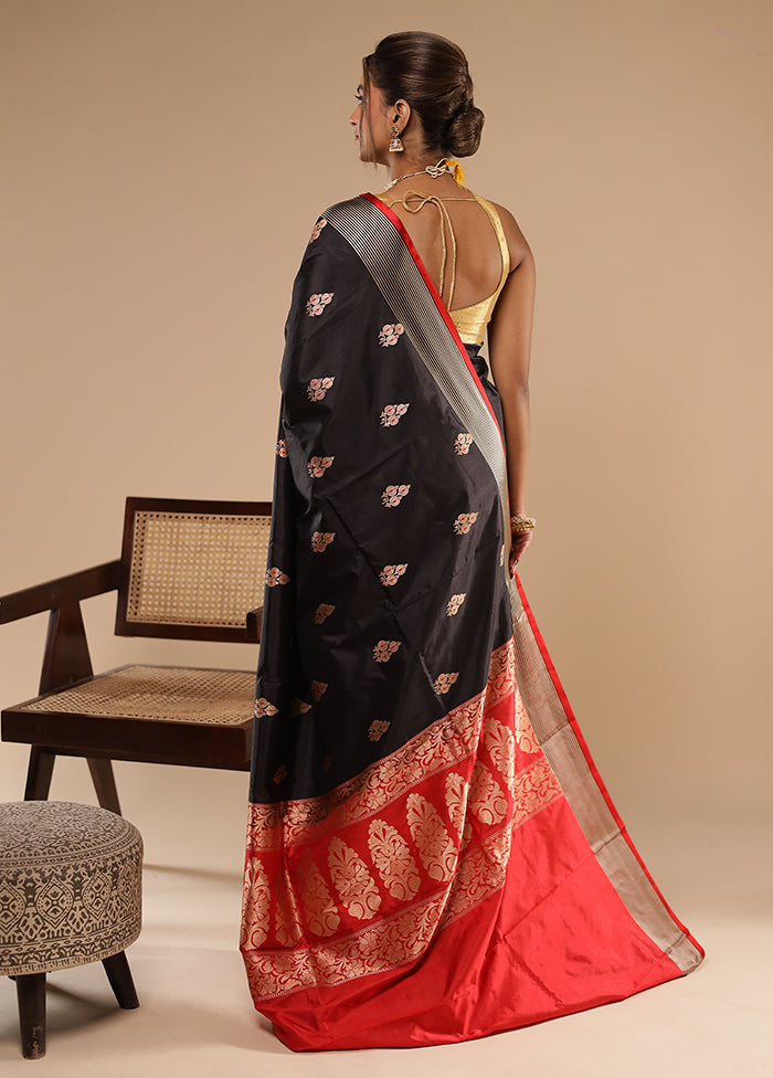 Black Handloom Katan Pure Silk Saree With Blouse Piece