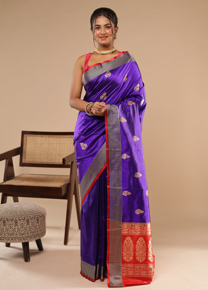 Purple Handloom Katan Pure Silk Saree With Blouse Piece