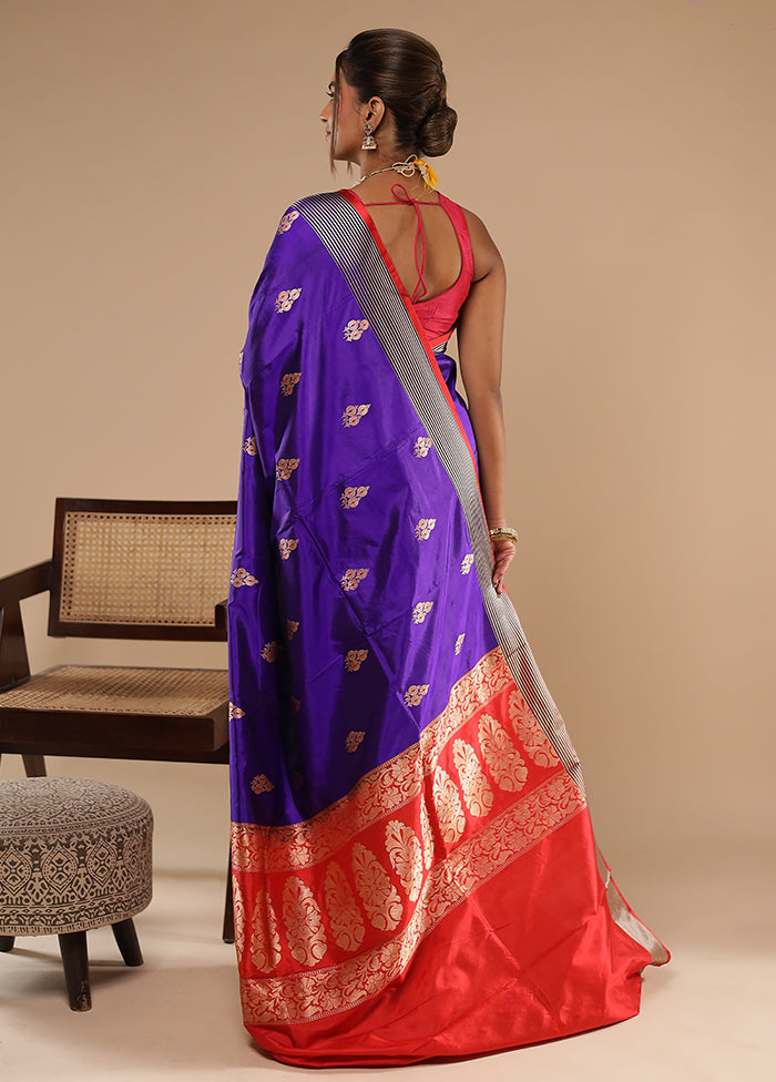 Purple Handloom Katan Pure Silk Saree With Blouse Piece