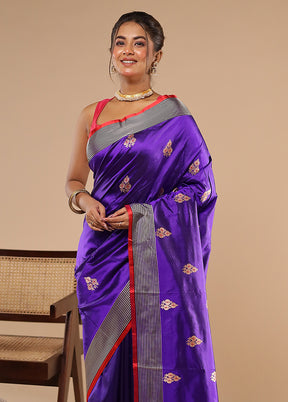 Purple Handloom Katan Pure Silk Saree With Blouse Piece