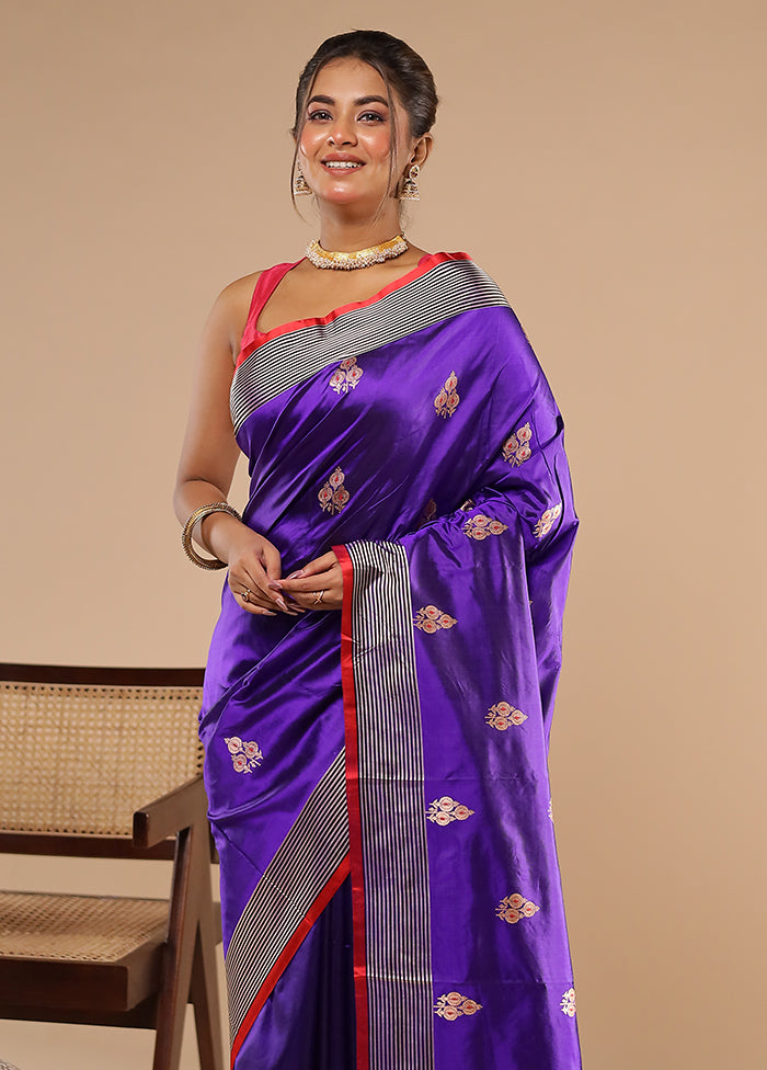 Purple Handloom Katan Pure Silk Saree With Blouse Piece