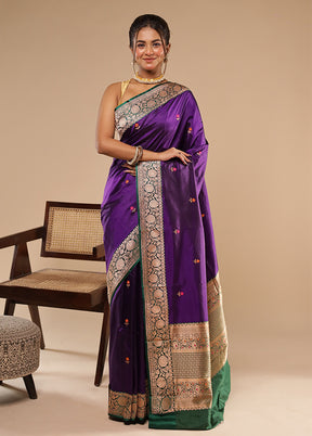 Purple Handloom Katan Pure Silk Saree With Blouse Piece