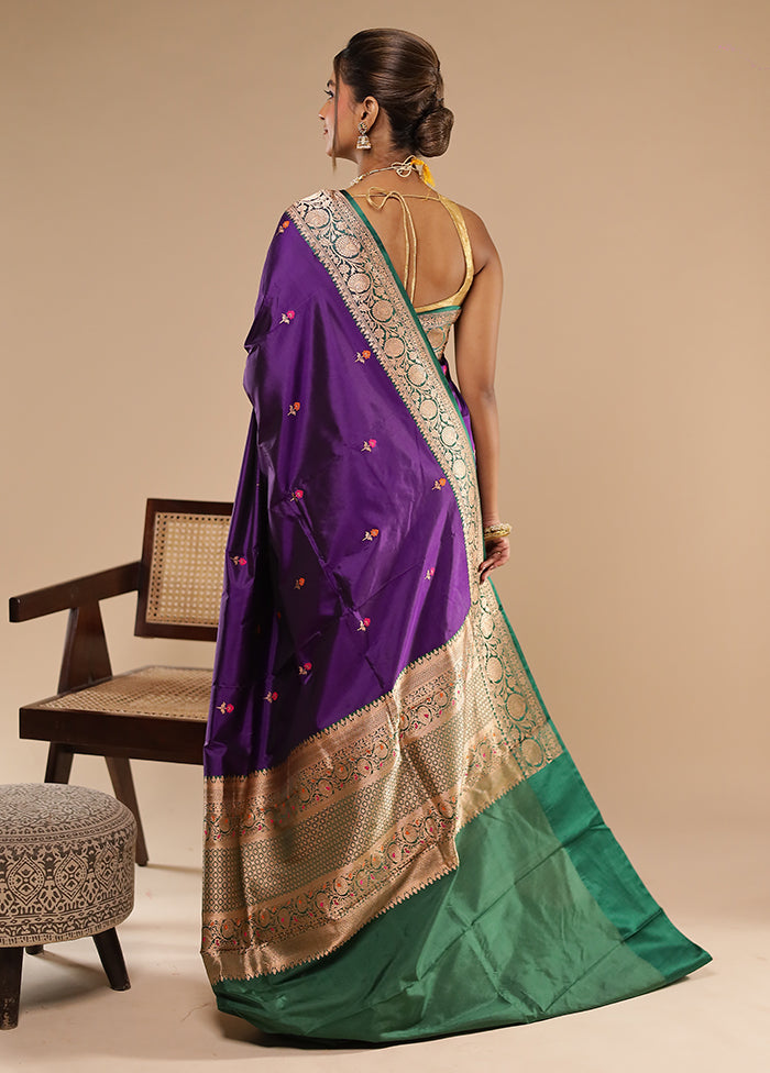 Purple Handloom Katan Pure Silk Saree With Blouse Piece