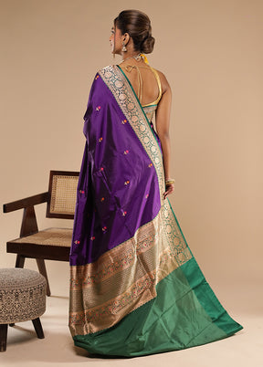 Purple Handloom Katan Pure Silk Saree With Blouse Piece