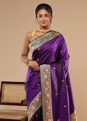 Purple Handloom Katan Pure Silk Saree With Blouse Piece