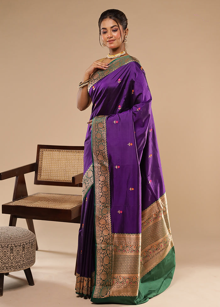 Purple Handloom Katan Pure Silk Saree With Blouse Piece
