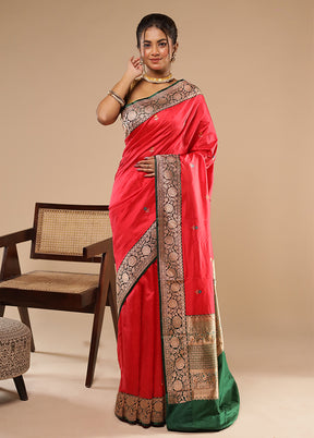 Red Handloom Katan Pure Silk Saree With Blouse Piece