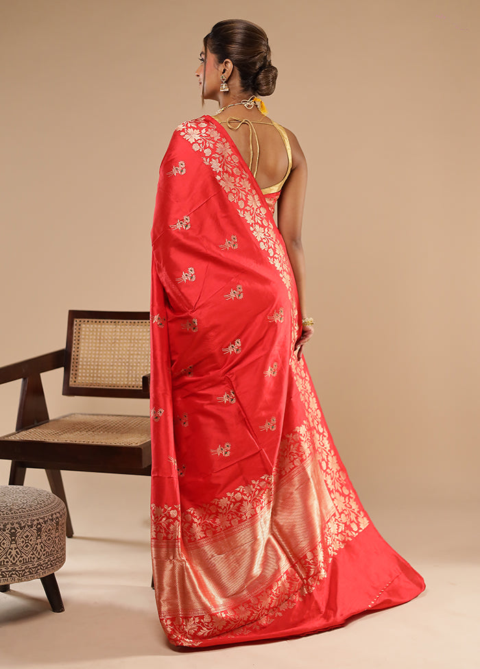 Red Handloom Katan Pure Silk Saree With Blouse Piece