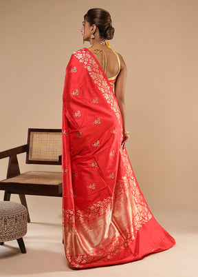 Red Handloom Katan Pure Silk Saree With Blouse Piece