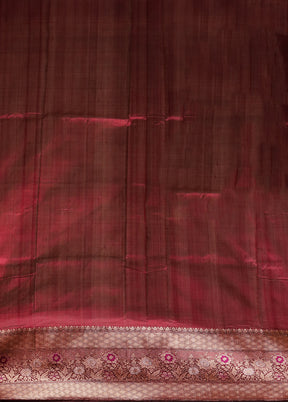 Maroon Handloom Katan Pure Silk Saree With Blouse Piece