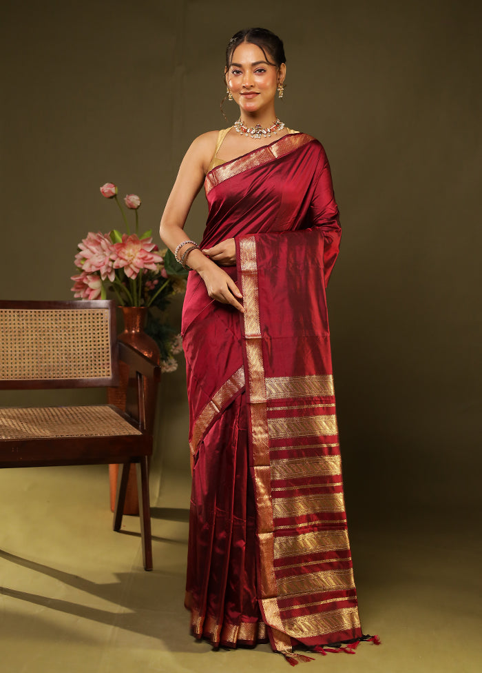Purple Handloom Kanjivaram Pure Silk Saree With Blouse Piece