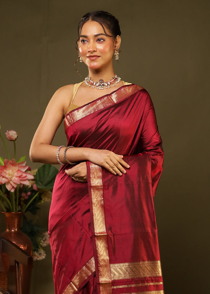 Purple Handloom Kanjivaram Pure Silk Saree With Blouse Piece