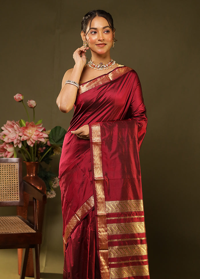 Purple Handloom Kanjivaram Pure Silk Saree With Blouse Piece
