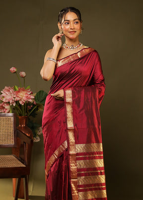 Purple Handloom Kanjivaram Pure Silk Saree With Blouse Piece