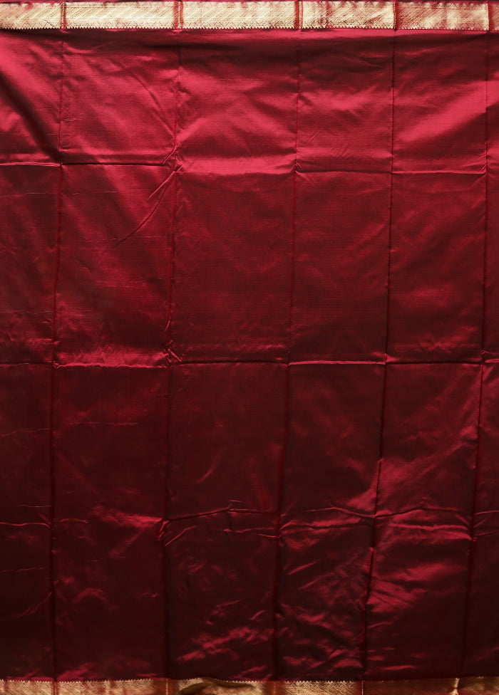 Purple Handloom Kanjivaram Pure Silk Saree With Blouse Piece