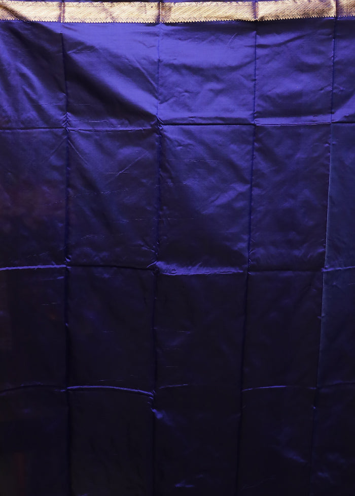 Blue Handloom Kanjivaram Pure Silk Saree With Blouse Piece
