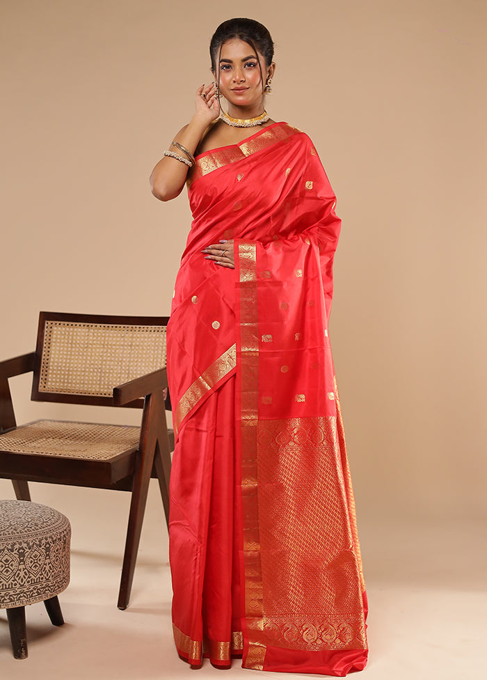 Red Handloom Kanchipuram Pure Silk Saree With Blouse Piece