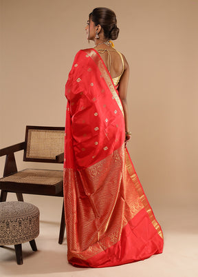 Red Handloom Kanchipuram Pure Silk Saree With Blouse Piece