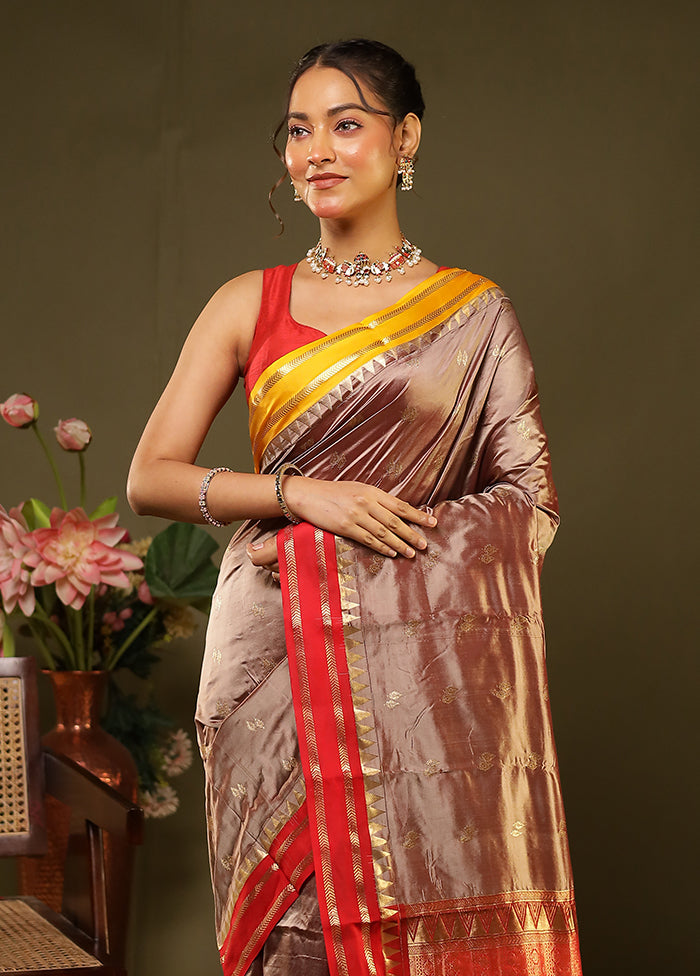 Grey Handloom Kanjivaram Pure Silk Saree With Blouse Piece