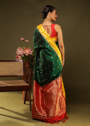 Green Handloom Kanjivaram Pure Silk Saree With Blouse Piece