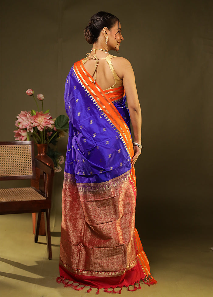 Blue Handloom Kanjivaram Pure Silk Saree With Blouse Piece