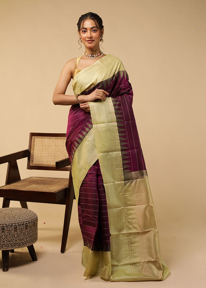 Purple Handloom Kanchipuram Pure Silk Saree With Blouse Piece