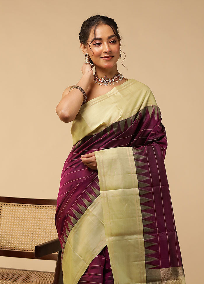 Purple Handloom Kanchipuram Pure Silk Saree With Blouse Piece
