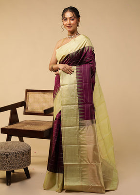 Purple Handloom Kanchipuram Pure Silk Saree With Blouse Piece
