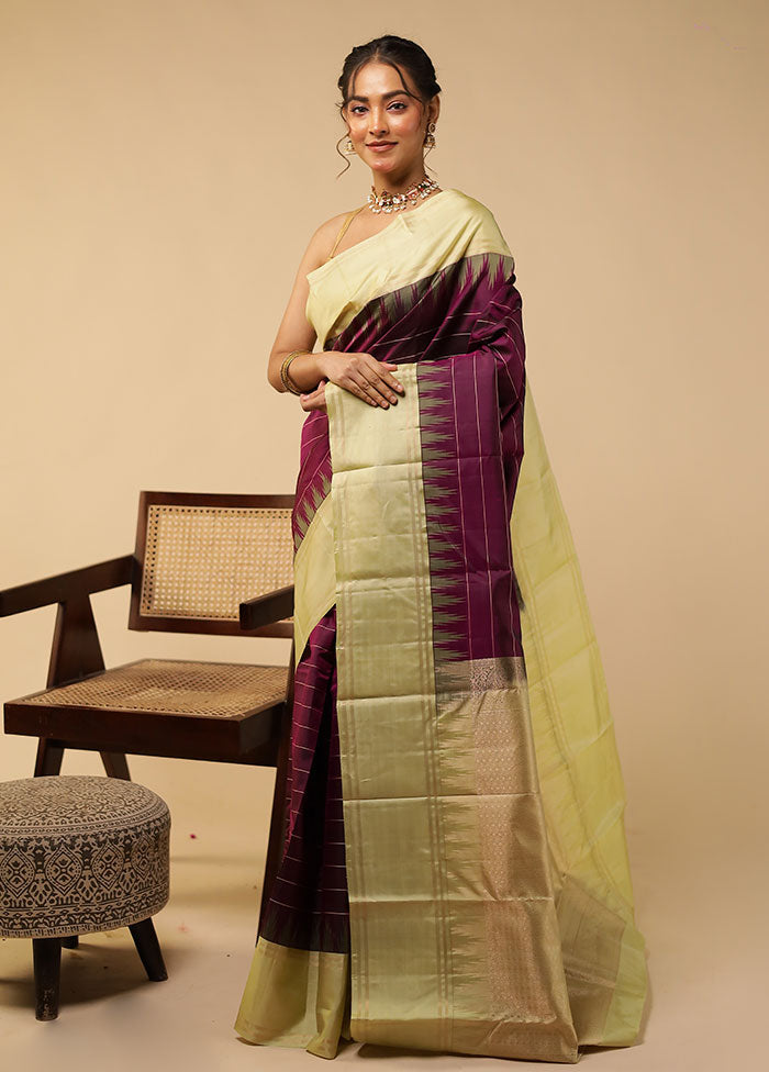 Purple Handloom Kanchipuram Pure Silk Saree With Blouse Piece