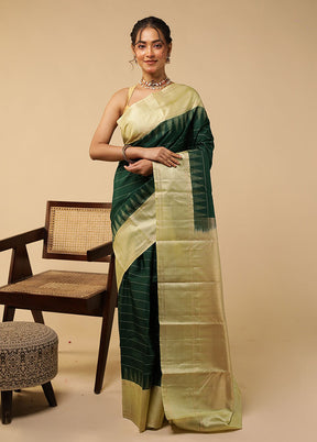 Green Handloom Kanchipuram Pure Silk Saree With Blouse Piece