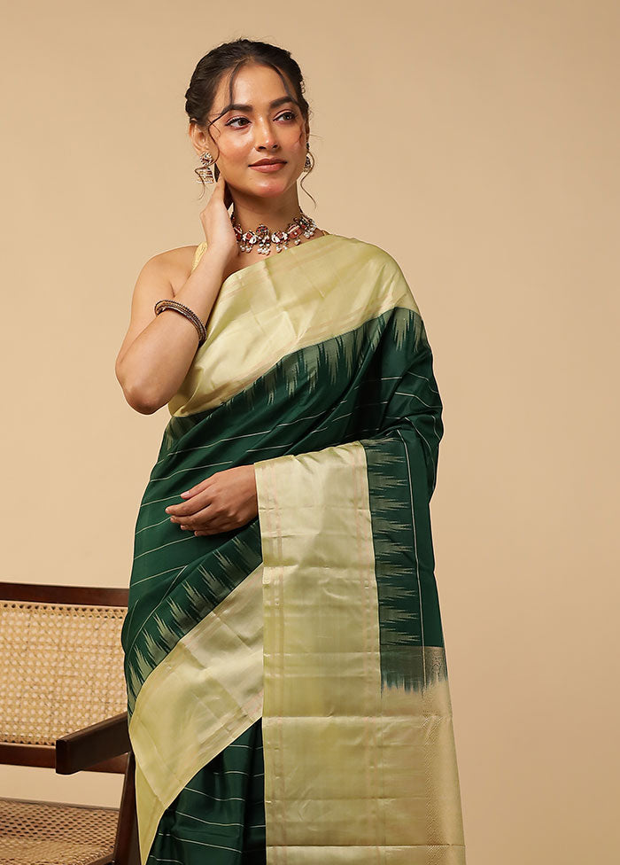 Green Handloom Kanchipuram Pure Silk Saree With Blouse Piece