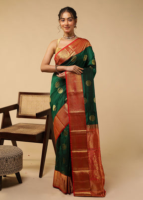 Green Handloom Kanchipuram Pure Silk Saree With Blouse Piece