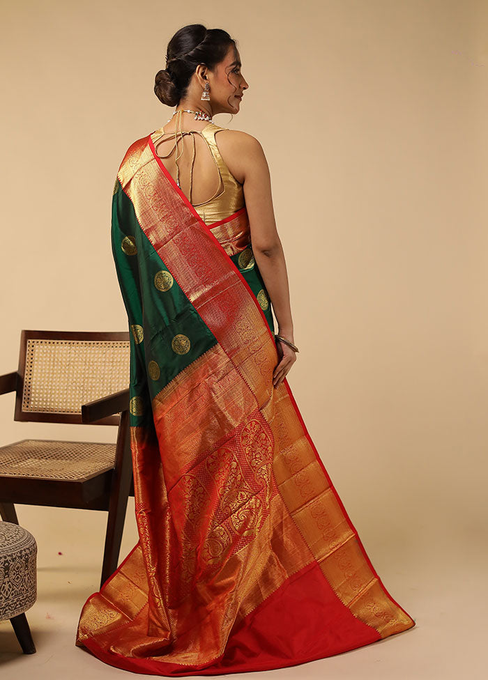 Green Handloom Kanchipuram Pure Silk Saree With Blouse Piece