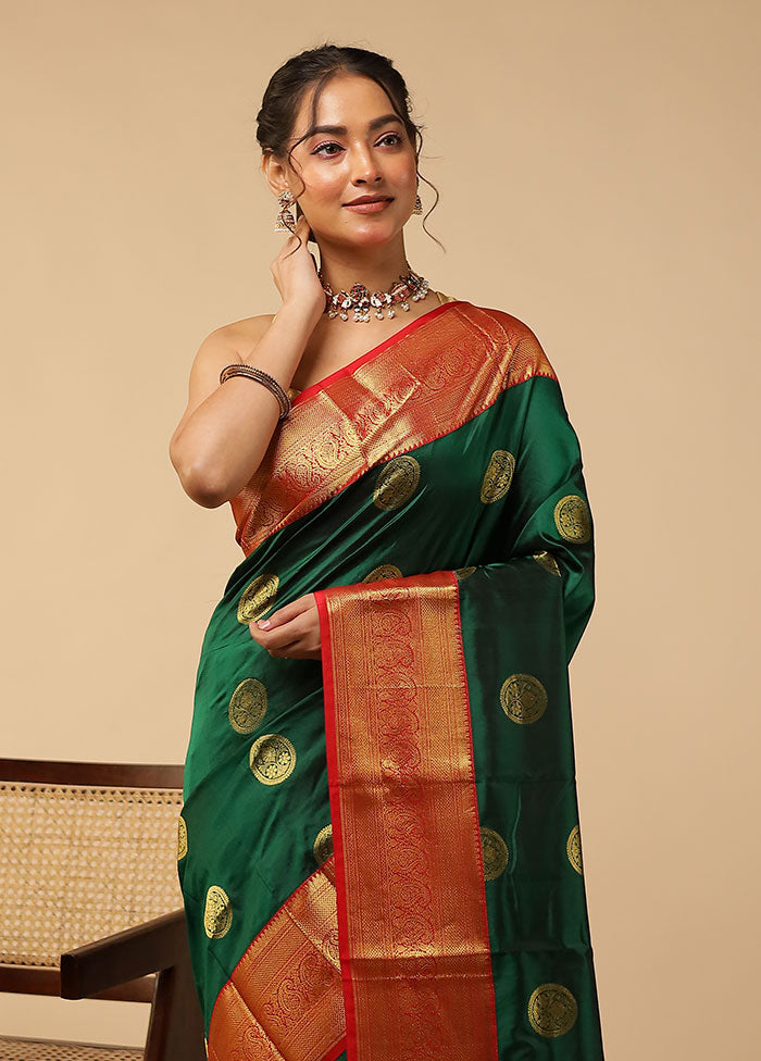 Green Handloom Kanchipuram Pure Silk Saree With Blouse Piece
