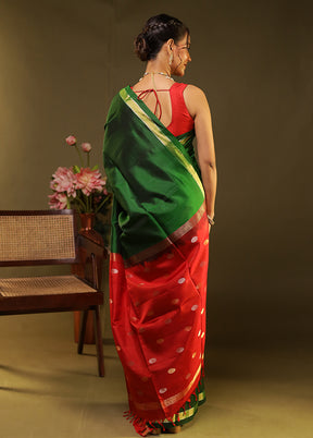 Green Handloom Kanjivaram Pure Silk Saree With Blouse Piece