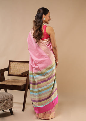 Pink Handloom Dupion Pure Silk Saree With Blouse Piece